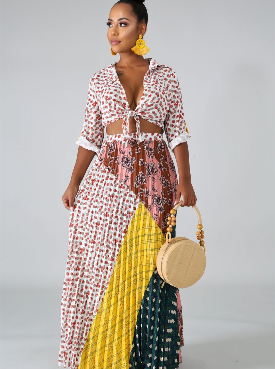 Patchwork Print Maxi Color Block Skirt Set | Critique' Boutique ...